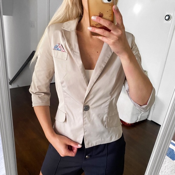 🐚 MMM BEIGE CAPRI SLEEVE BLAZER JACKET! - Picture 4 of 14